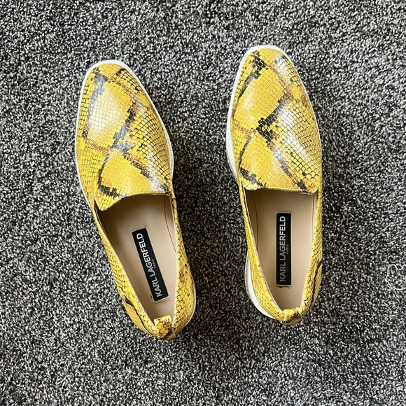 Karl Lagerfeld Brea Platform Yellow Snakeskin Loafer Shoes Size 6 - Picture 3 of 6